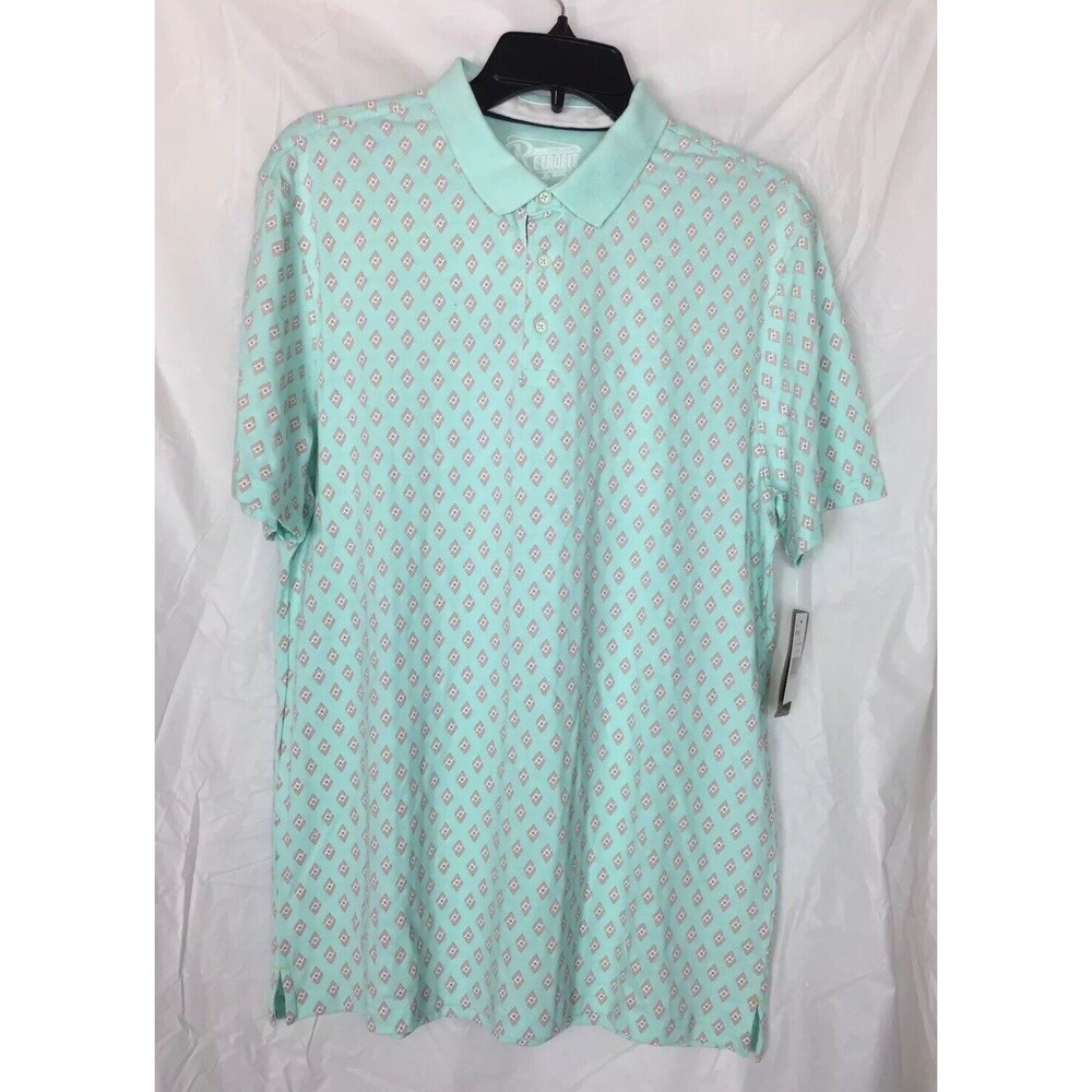 Retrofit Men's Short Sleeve 3 Button Collared Shirt Sz M Blue Tint Argyle Print